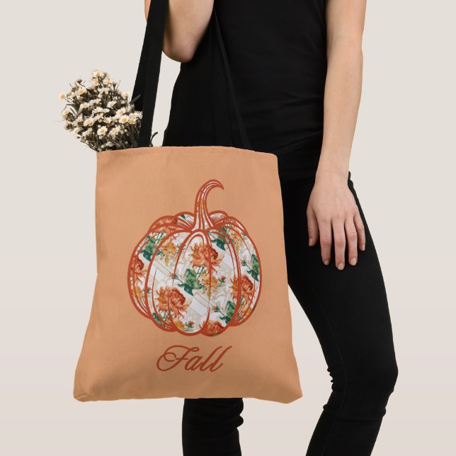 Tote Bag Citrouille dans un motif de chrysanthème (De près)