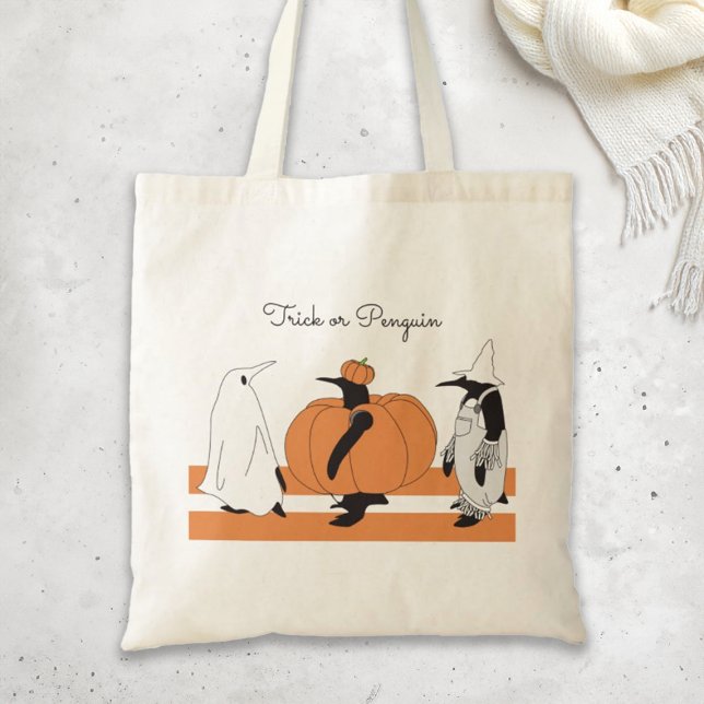 Tote Bag Citrouille de dessin mignon Penguin Drôle Hallowee (Créateur téléchargé)