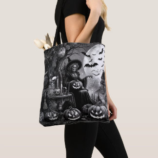 Tote Bag Citrouille de sorcière squelette