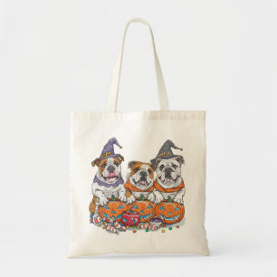 Tote Bag Citrouille des Bulldogs anglais d'Halloween
