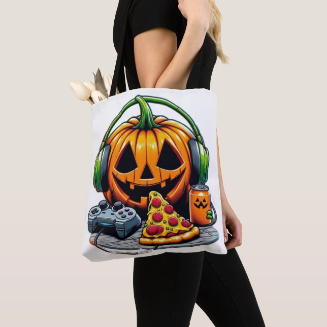 Tote Bag Citrouille d'Halloween avec casque et jeux? (De près)