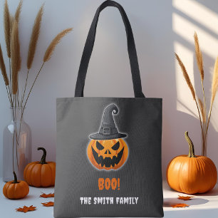 Tote Bag Citrouille d'Halloween "BOO !" - Nom personnalisé