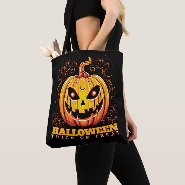 Tote Bag Citrouille d'Halloween Jack-O-Lantern  (De près)