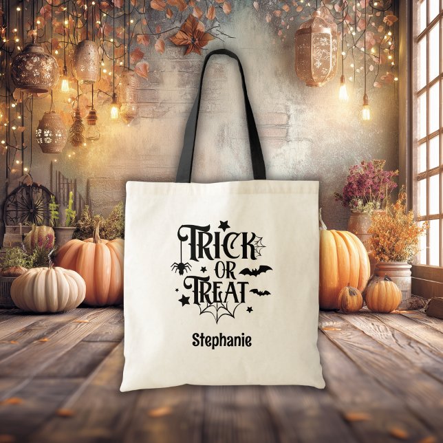 Tote Bag Citrouille Face Jack-o'-lantern avec nom (Créateur téléchargé)