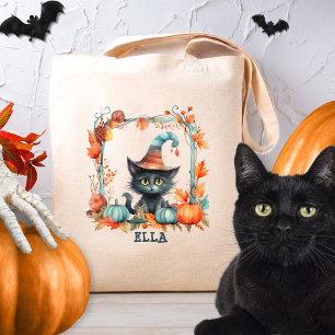 Tote Bag Citrouille Halloween Éffrayant Chat noir personnal