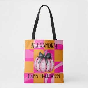 Tote Bag Citrouille Halloween personnalisé Bow rose orange