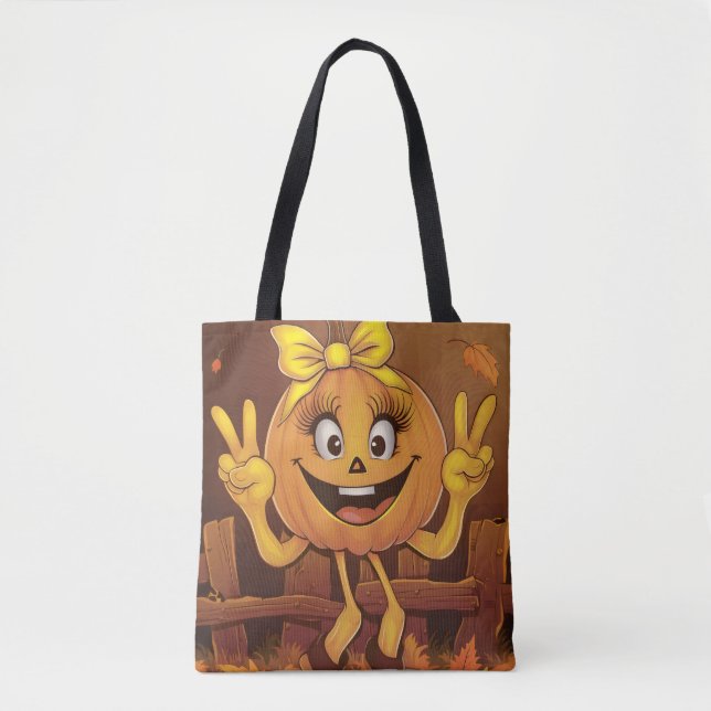 Tote Bag Citrouille heureuse. (Devant)