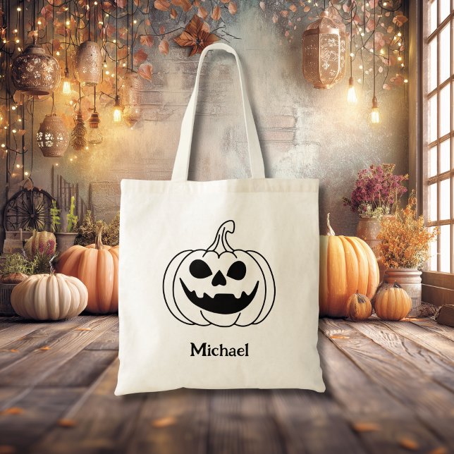 Tote Bag Citrouille Jack O Lantern avec nom (Créateur téléchargé)