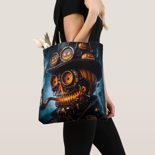 Tote Bag Citrouille Jack-O-Lantern Steampunk Gothique Hallo (De près)