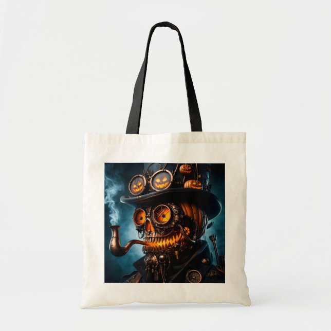 Tote Bag Citrouille Jack-O-Lantern Steampunk Gothique Hallo (Devant)