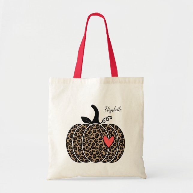 Tote Bag Citrouille léopard automne avec coeur (Devant)