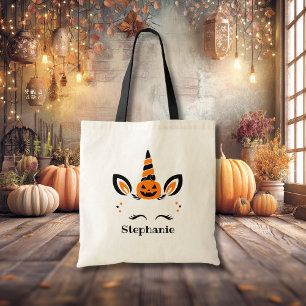 Tote Bag Citrouille licorne avec nom