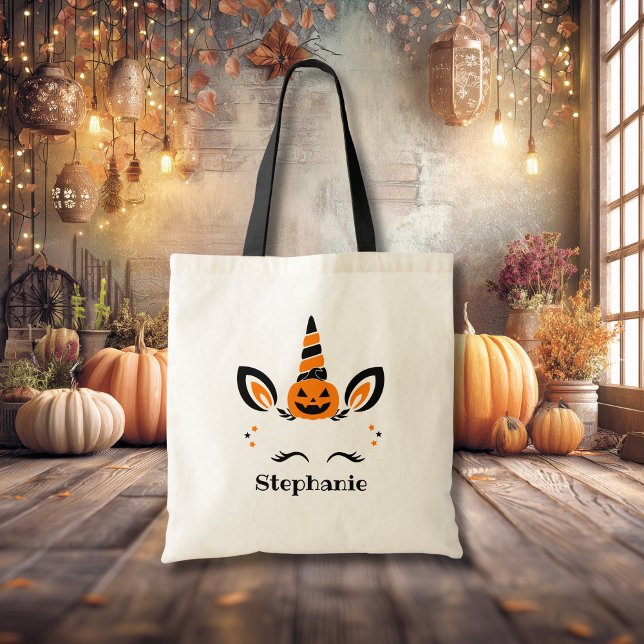 Tote Bag Citrouille licorne avec nom (Créateur téléchargé)