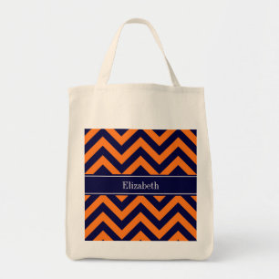 Tote Bag Citrouille Marine LG Chevron Marine Blue Nom Monog