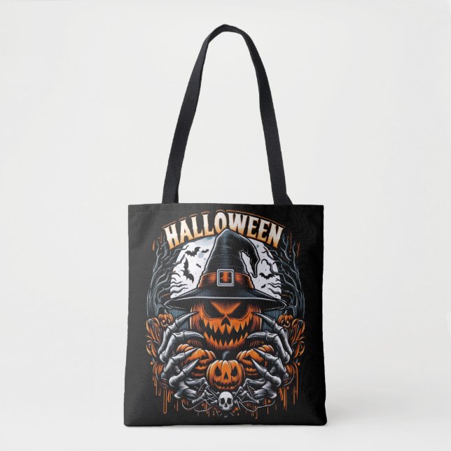Tote Bag Citrouille Monstrueuse Sorcière Épouvantable Hallo (Devant)