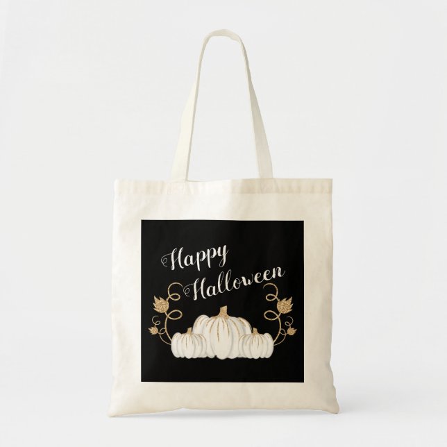 Tote Bag Citrouille noire mignonne Joyeux Halloween (Devant)