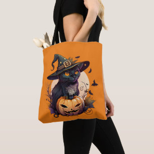 Tote Bag Citrouille Orange Amoureux de les chats Halloween 
