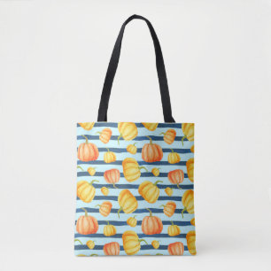 Tote Bag Citrouille orange : décor à rayures aquarelles.