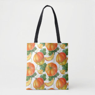 Tote Bag Citrouille orange : Motif végétal été-automne.