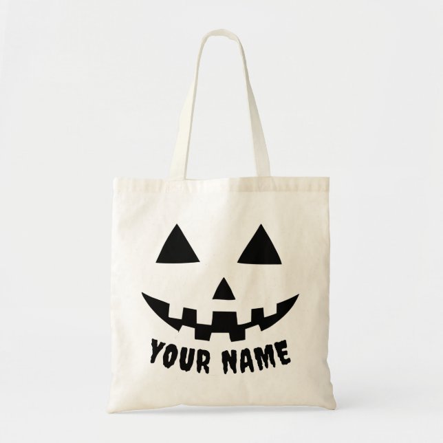 Tote Bag Citrouille personnalisé Halloween Nom noir et blan (Devant)