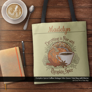 Tote Bag Citrouille Spice Café Vintage Vibe Nom Vert