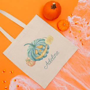 Tote Bag Citrouille Turquoise personnalisé Halloween Trick 