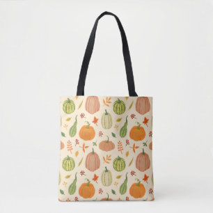 Tote Bag Citrouille vert et orange, motif sans soudure.