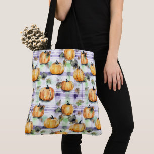Tote Bag Citrouille Whimsy sur Woodland Plaid