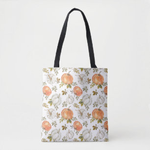 Tote Bag Citrouilles d'aquarelle et Motif d'automne de feui