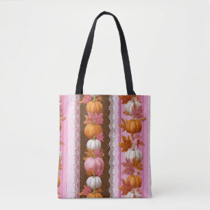 Tote Bag Citrouilles d'automne et dentelle fleurie Motif sa