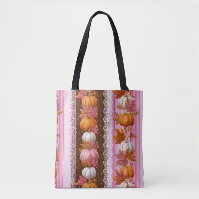 Tote Bag Citrouilles d'automne et dentelle fleurie Motif sa (Devant)