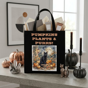 Tote Bag Citrouilles de plantes de chats noirs vintage Hall