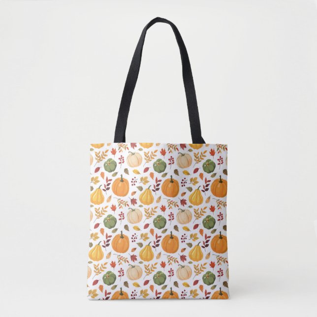 Tote Bag Citrouilles de récolte et Motif de feuilles d'auto (Devant)