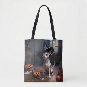 Tote Bag Citrouilles d'Halloween effrayantes de Chihuahua