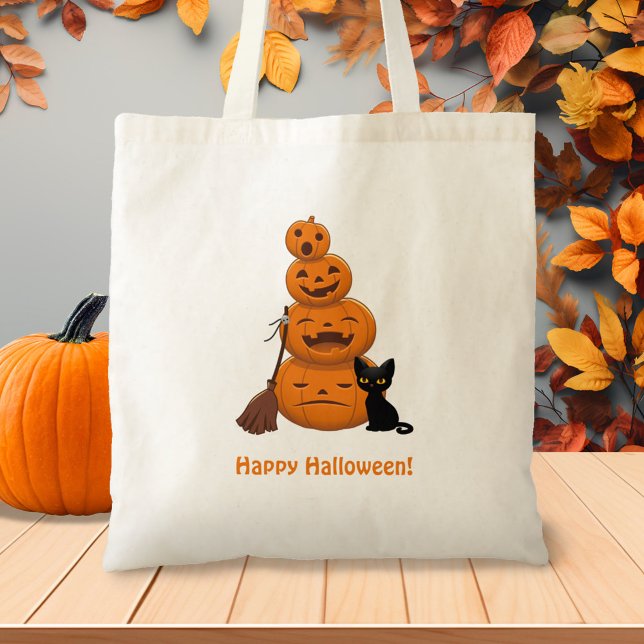 Tote Bag Citrouilles d'Halloween et chat noir (Créateur téléchargé)