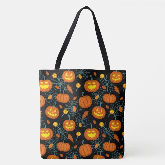 Tote Bag Citrouilles et araignées (Devant)