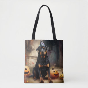 Tote Bag Citrouilles Rottweiler Halloween Épouvantable
