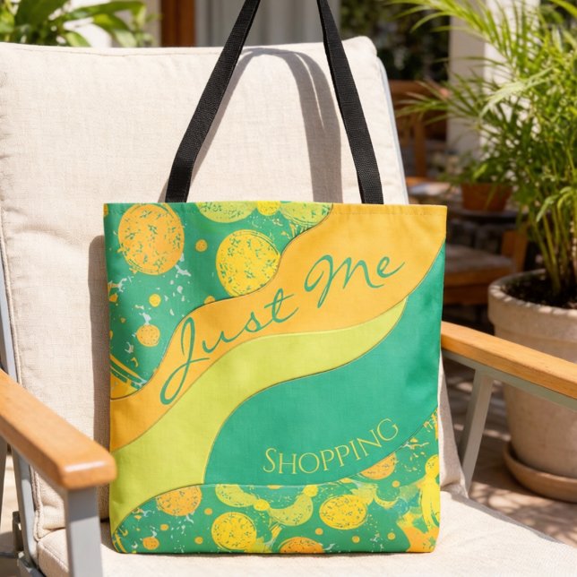 Tote Bag Citrus And Green Abstract Circles (Stand out with color while you carry it all. Citrus and green circles and waves. Custom text.)