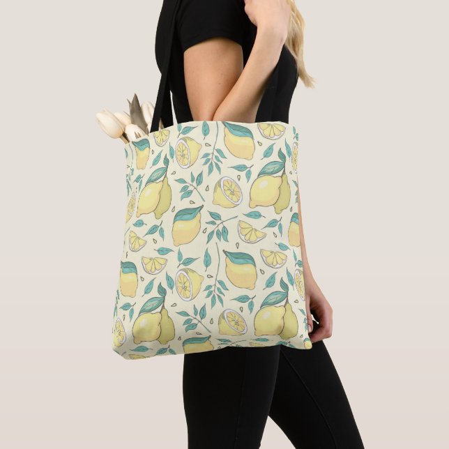 Tote Bag Citrus de citron moderne jaune d'été Personnalisé (De près)