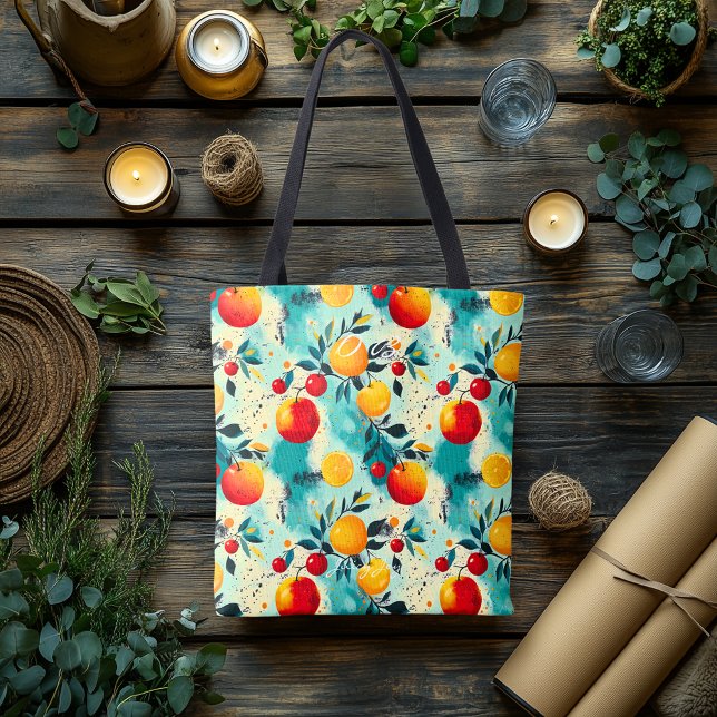 Tote Bag Citrus et cerises vibrants - Initiales personnalis (Créateur téléchargé)