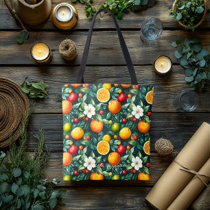Tote Bag Citrus Vibrants et Fleurs Blanches avec Initiales