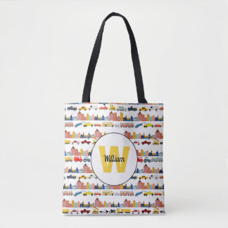 Tote Bag City Transportation Vehicles Trucks Cars Kids