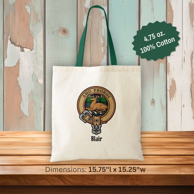 Tote Bag Clan Blair Crest sur Tartan (Créateur téléchargé)