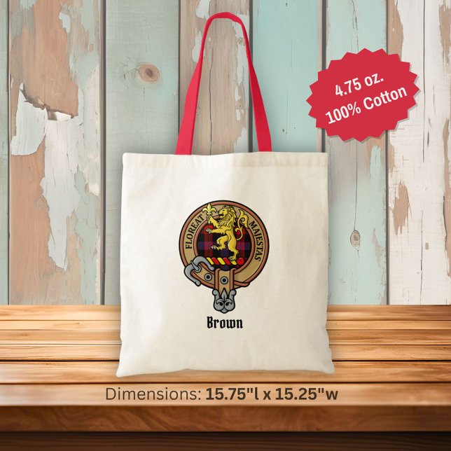 Tote Bag Clan Brown Crest sur Tartan (Créateur téléchargé)