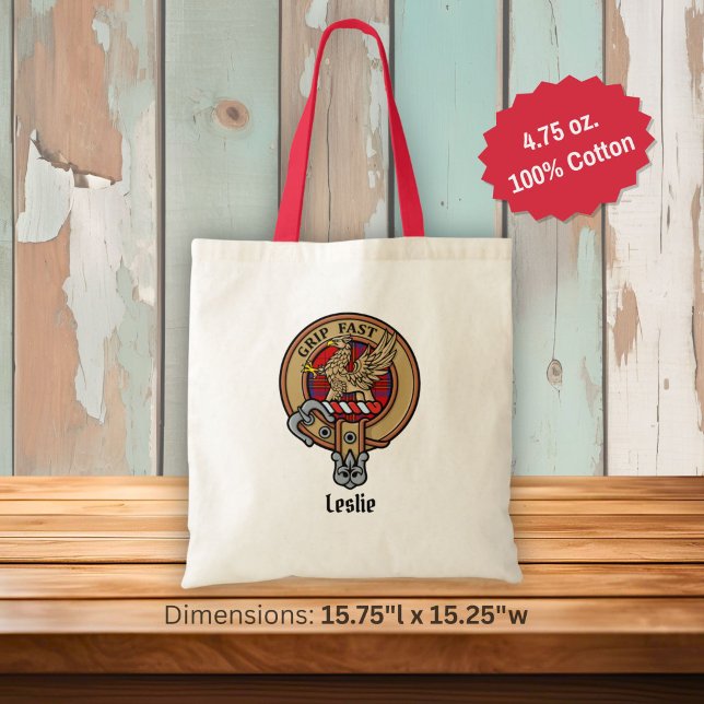 Tote Bag Clan Leslie Crest sur Red Tartan (Créateur téléchargé)
