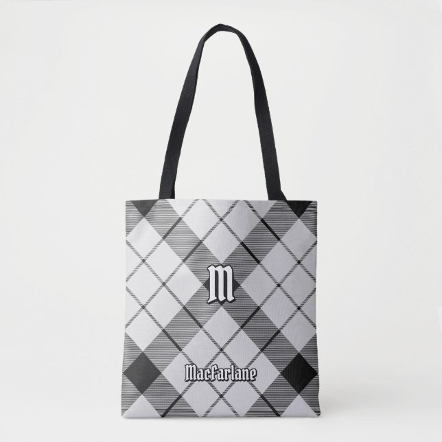 Tote Bag Clan MacFarlane Tartan noir et blanc (Devant)