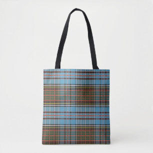 Tote Bag Clan plaid Anderson Tartan Turquoise gris chèque