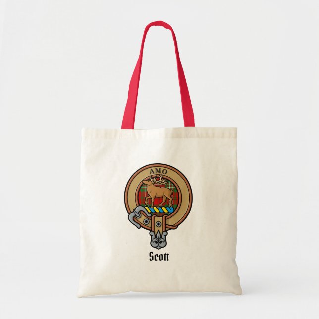 Tote Bag Clan Scott Crest sur Red Tartan (Devant)