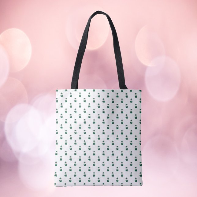 Tote Bag Clarinet Marching Band Rabbit Vert Motif or (A tote bag with a pattern of rabbits playing the clarinet wearing green and gold.)