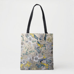 Tote Bag Classe Élégante Passion Motif Floral Or